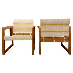 Vintage Pair of Safari Chairs by Karin Mobring, New Linen + Leather, Sweden, 1970's