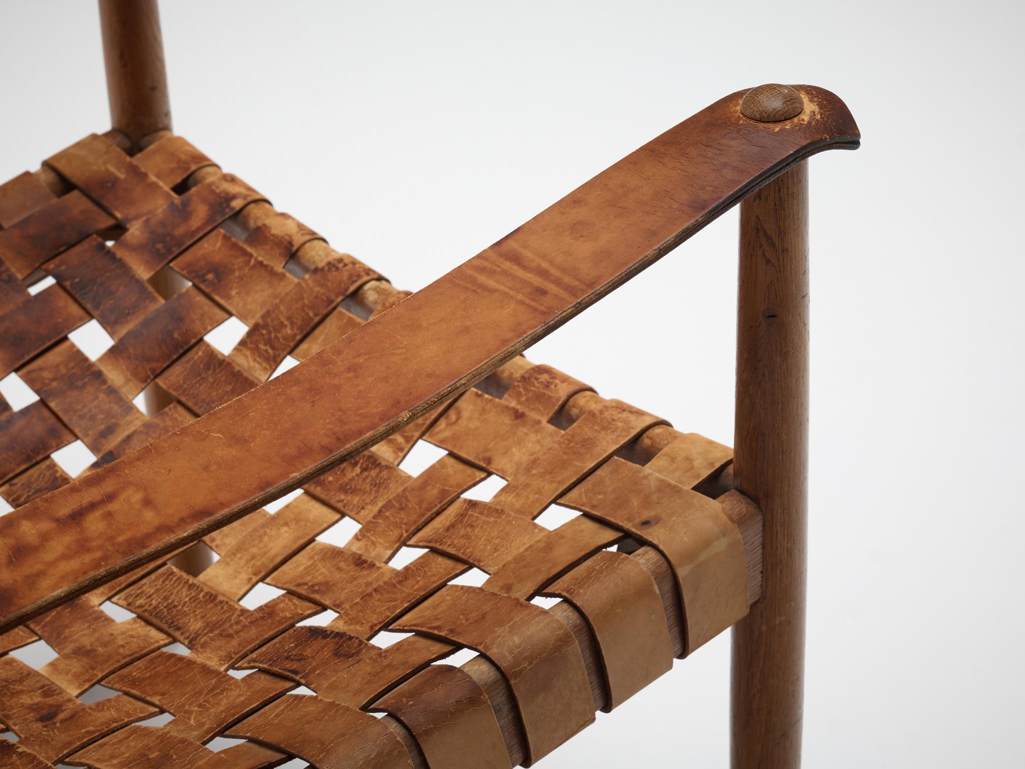 Paar Safari-Stühle aus cognacfarbenem Leder und Eiche  im Zustand „Gut“ im Angebot in Waalwijk, NL