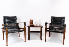 Pair of Safari Chairs in Walnut and Black Patineret Leather, 1960s