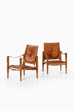 Pair of Safari Easy Chairs in Ash, Brass and Leather by Kaare Klint, 1950's