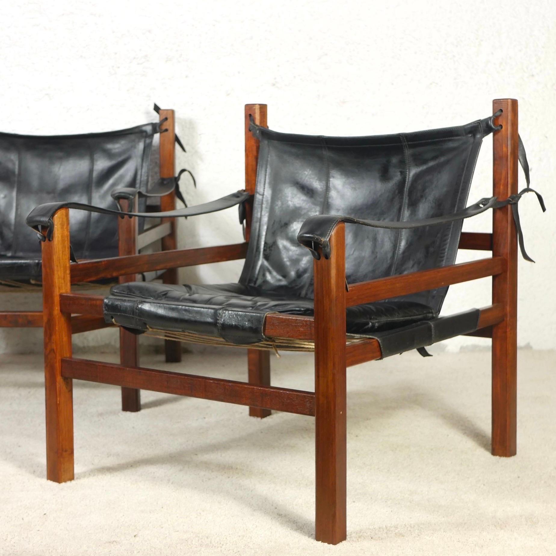 Leather Pair of Safari leather armchairs in the style of Arne Norell, 1960s