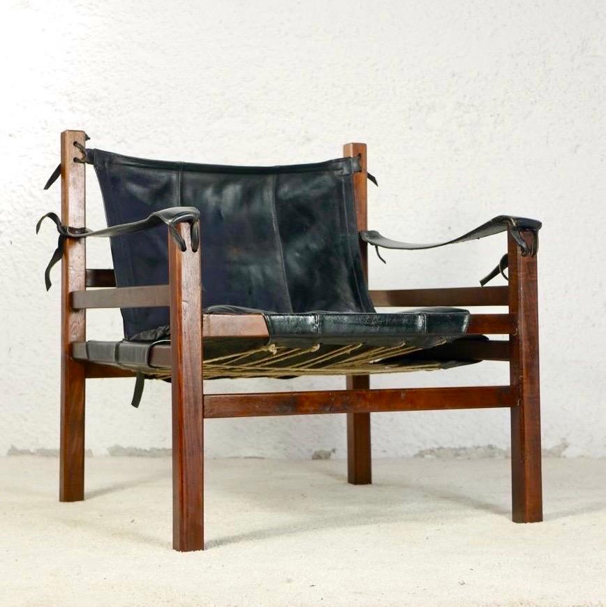 Pair of Safari leather armchairs in the style of Arne Norell, 1960s 3