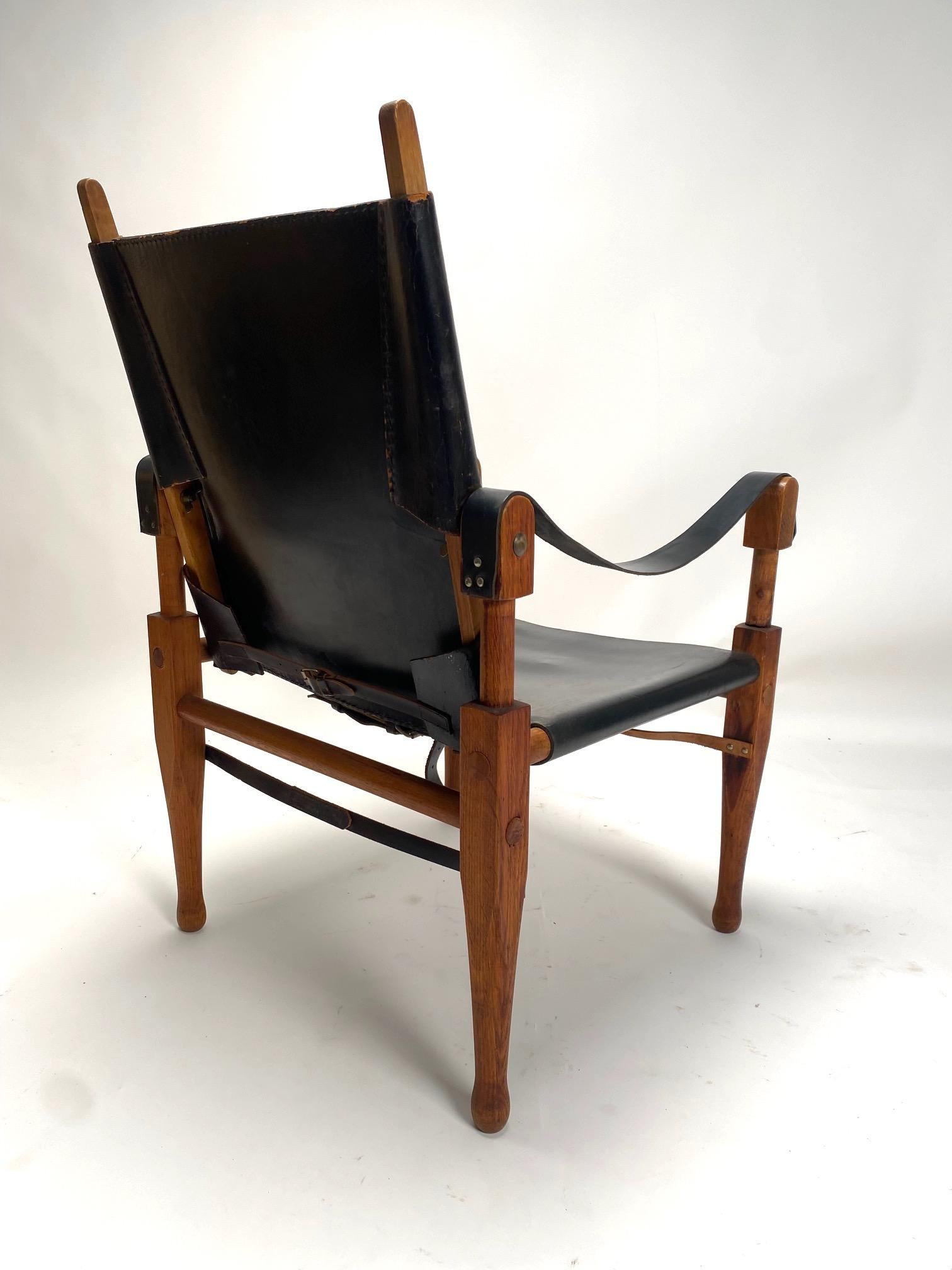 Leather Pair of Safari Lounge chairs by Kaare Klint, Rasmussen, Denmark For Sale