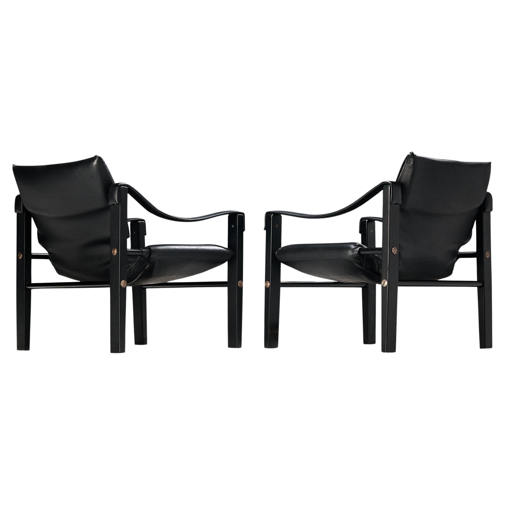 Pair of 'Safari' Lounge Chairs in Black Vinyl