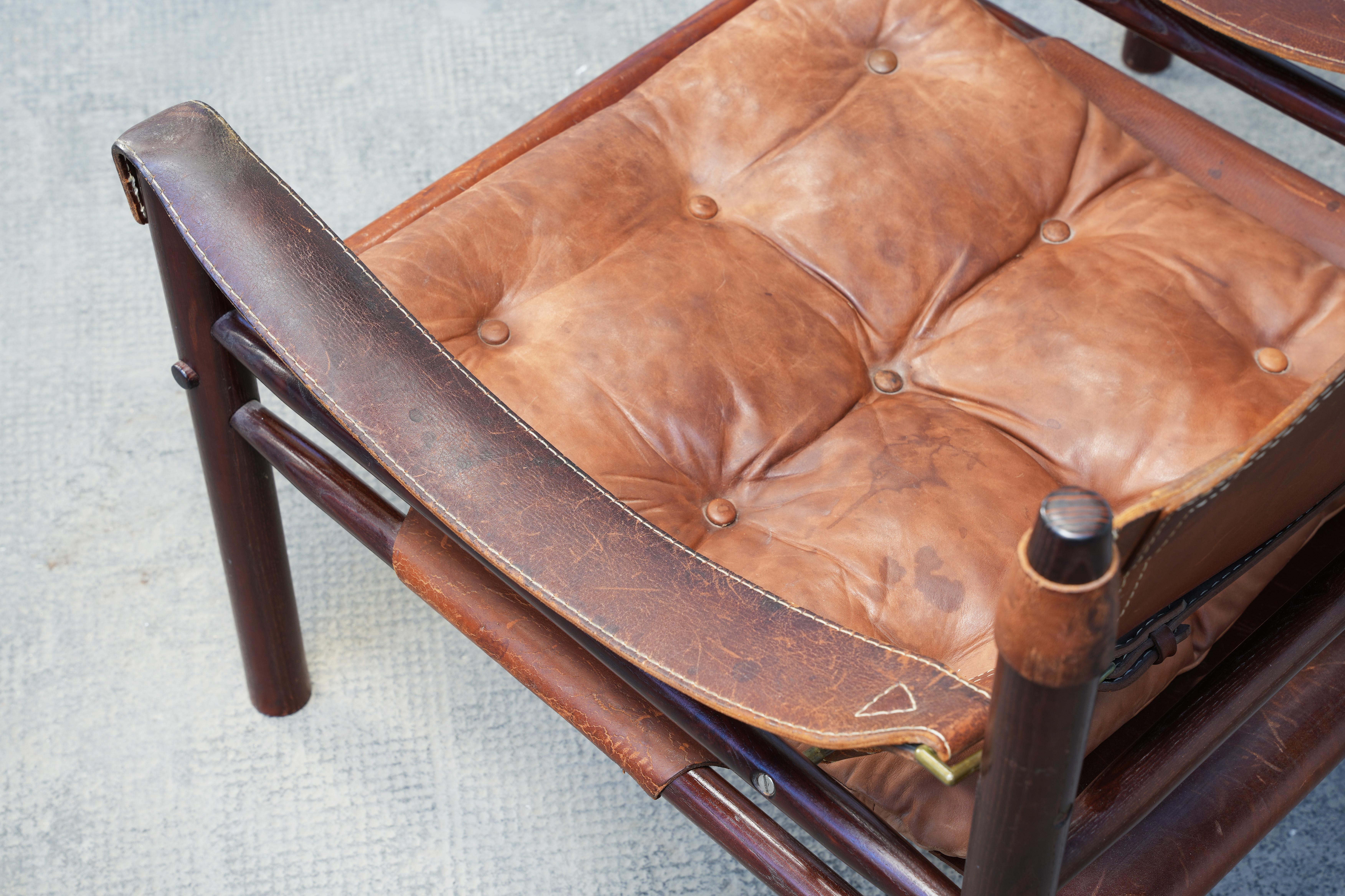 20th Century Pair of Safari Sirocco Chairs brown leather by Arne Norell for Norell AB, Sweden