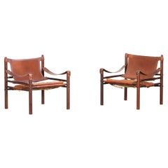 Pair of Safari Sirocco Chairs brown leather by Arne Norell for Norell AB, Sweden