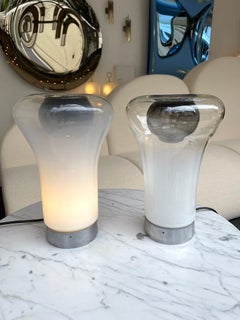 Pair of Saffo Lamps Murano Glass by Angelo Mangiarotti for Artemide, Italy, 1970