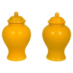 Pair of Saffron Yellow Glass Lidded Ginger Jars