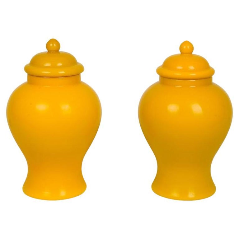 Pair of Saffron Yellow Glass Lidded Ginger Jars at 1stDibs