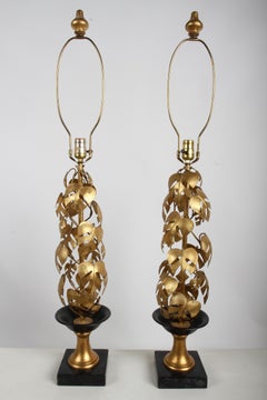Pair of Safran & Glucksman Italian Tole Gold Gilt Monstera Topiary Table Lamps