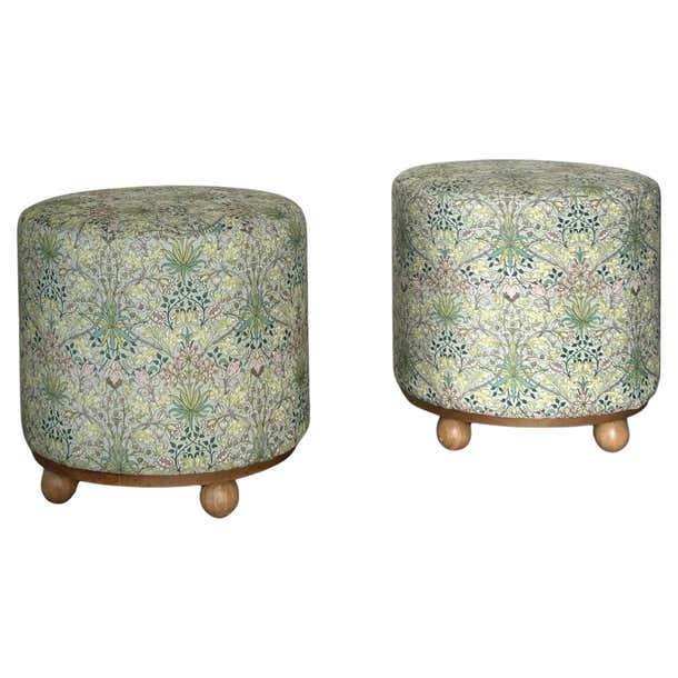 Pattern Ottoman Pair of Sage Green Floral Pattern Ottomans by Morris and Co at 1stDibs
