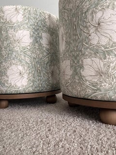 Pair of Sage Green Floral Pattern Swivel Ottomans by Morris & Co