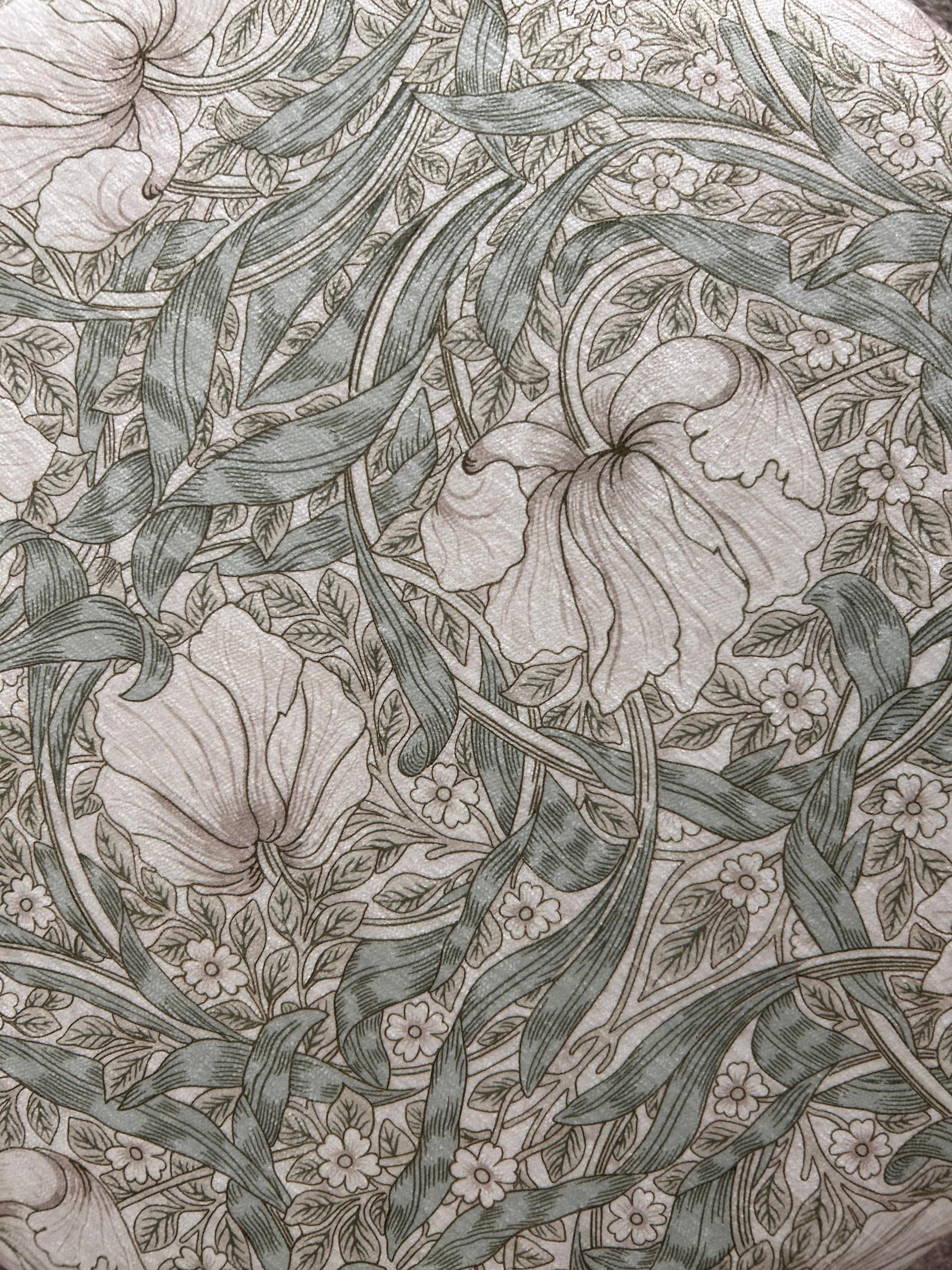 Polyester Pair of Sage Green Floral Pattern Swivel Ottomans by Morris & Co