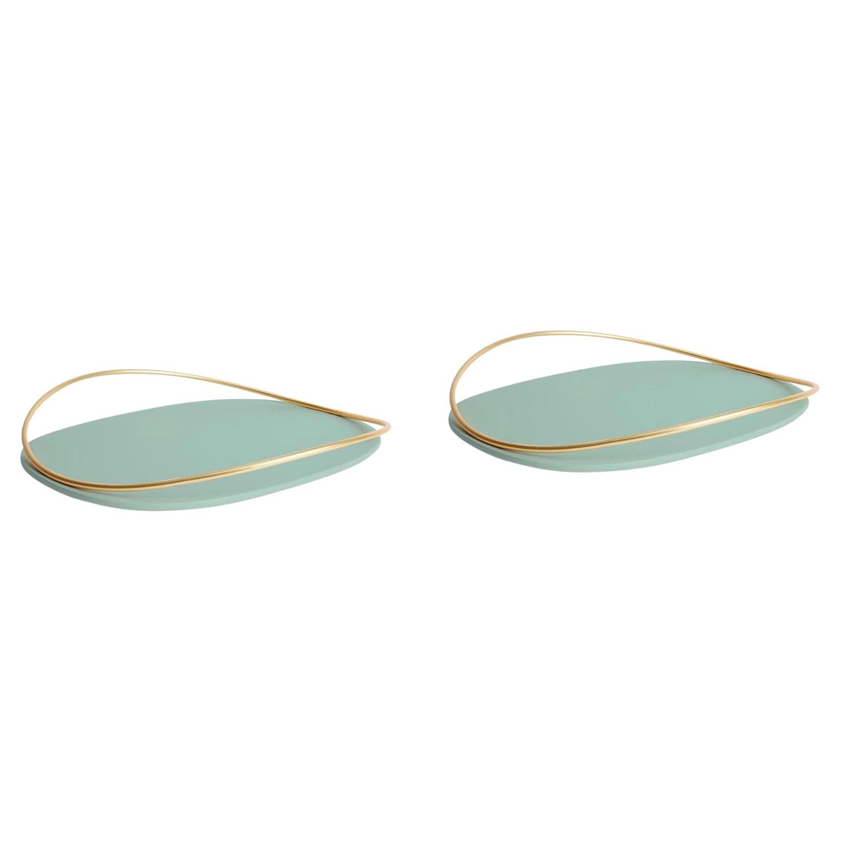 Pair of Sage Green Touché D Trays by Mason Editions For Sale