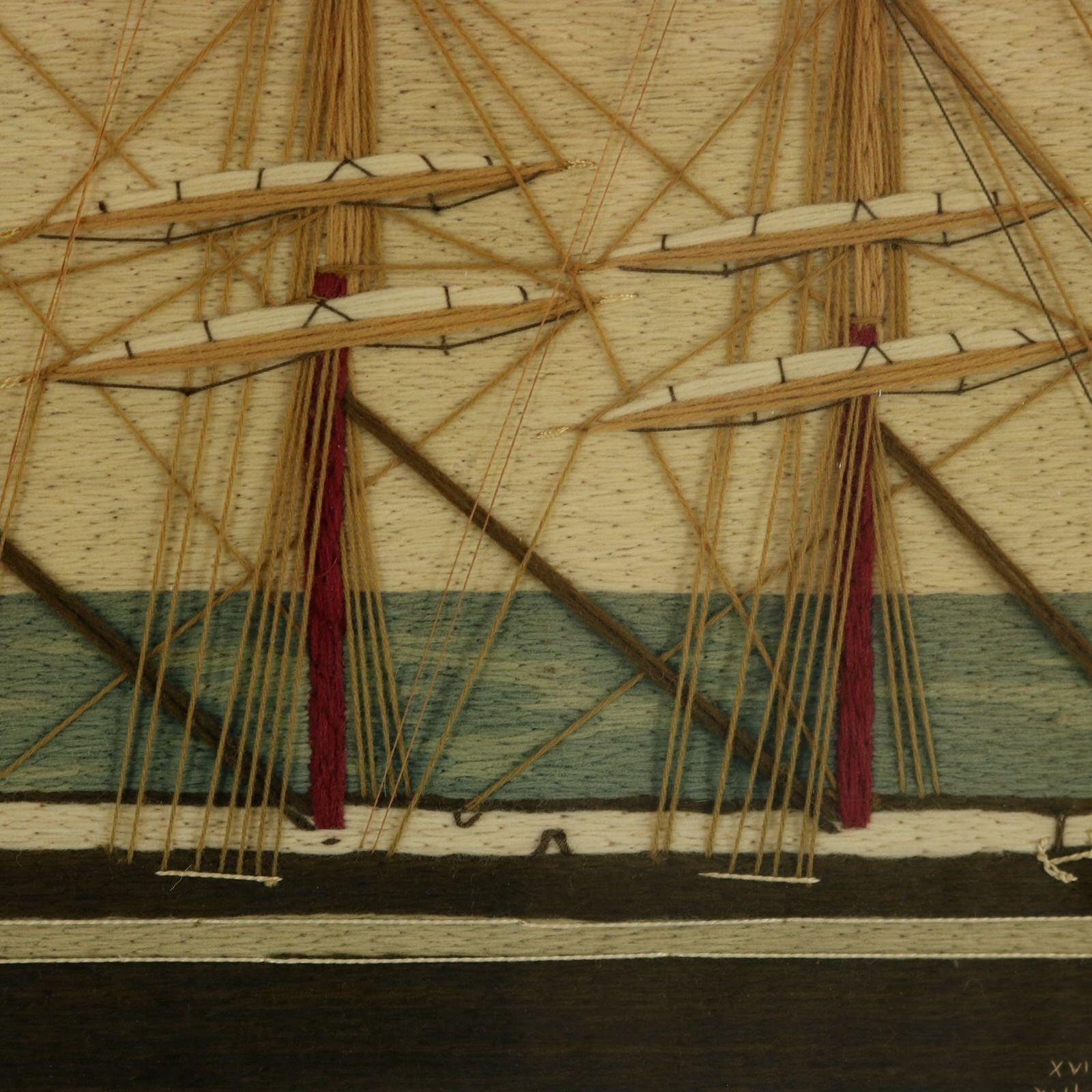 Pair of Sailors Woolwork Pictures of Man-of-War Ships For Sale 11