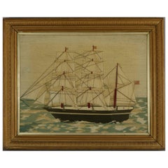 Pair of Sailors Woolwork Pictures of Man-of-War Ships