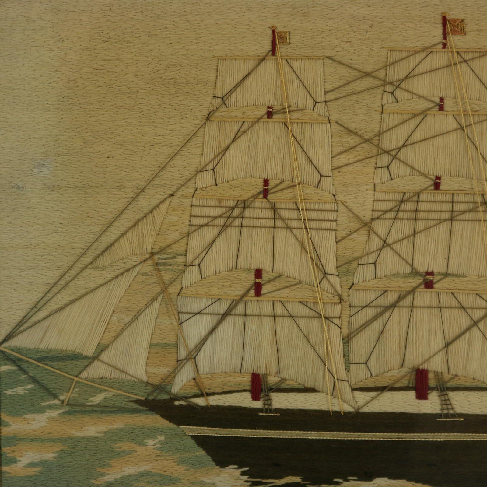 Paar Bilder von Matrosen-Wollarbeiten von Kriegsschiffen (Englisch) im Angebot