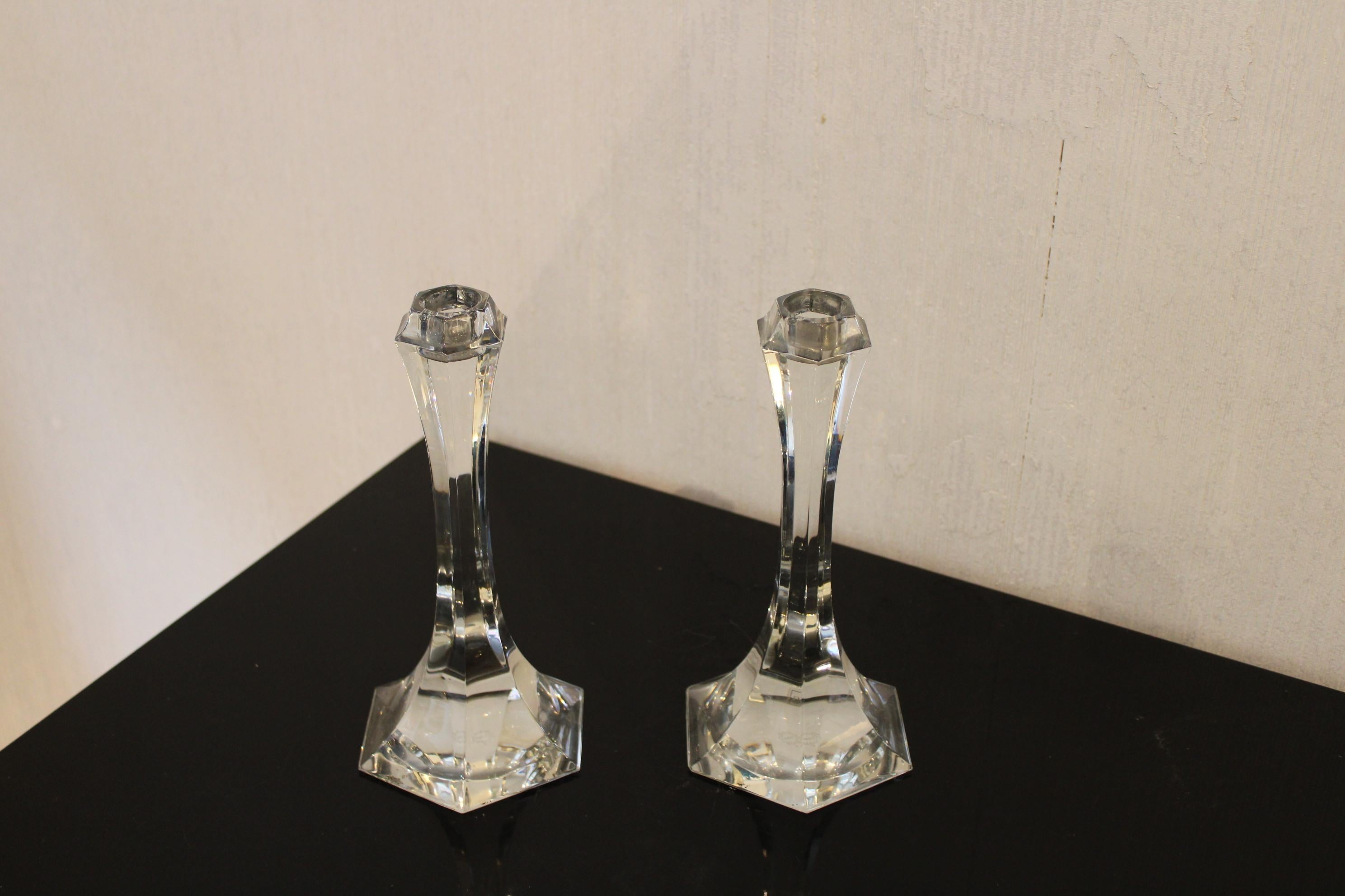 French Pair of Saint Louis Crystal Candlesticks, France 20th Century For Sale