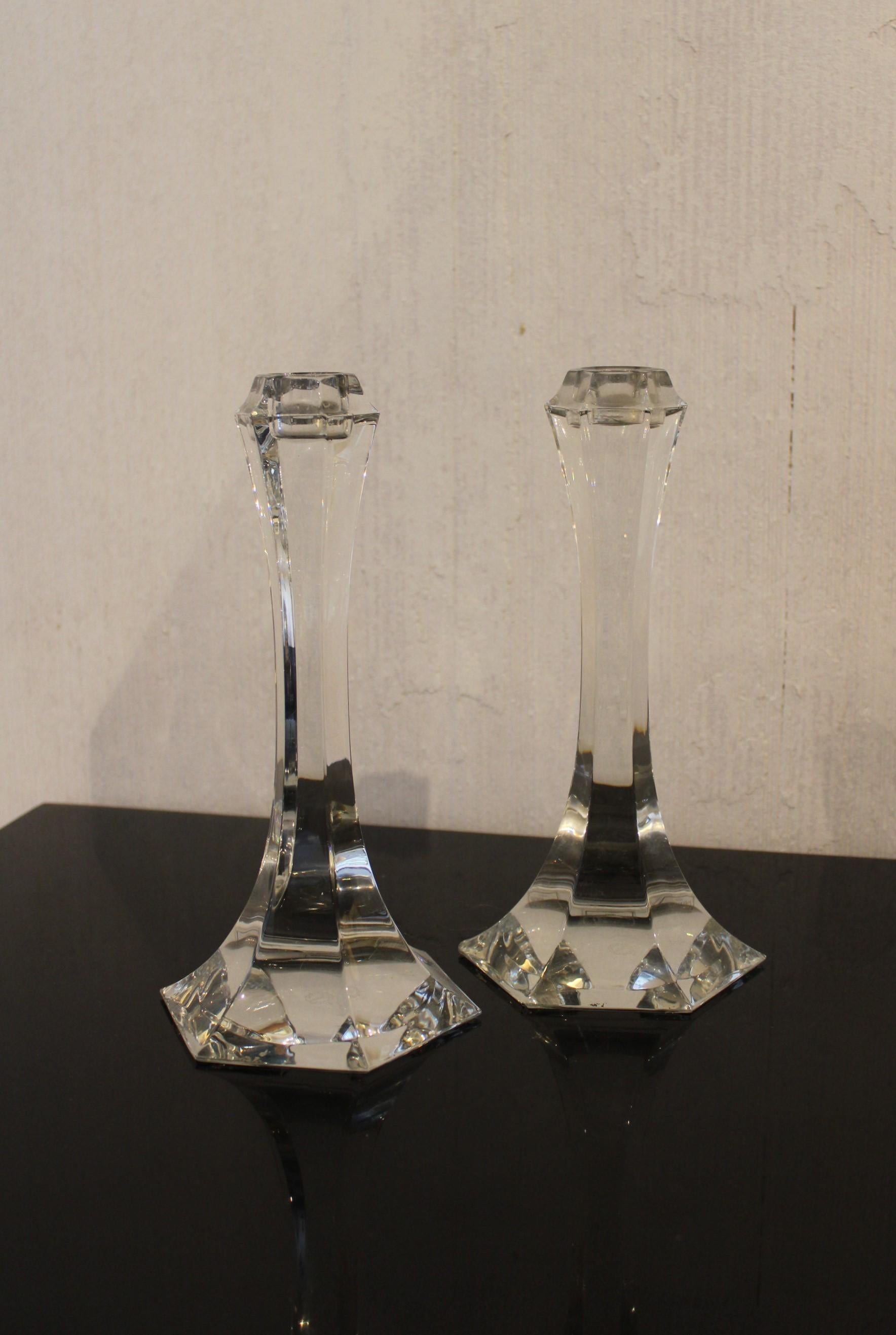 Pair of Saint Louis Crystal Candlesticks, France 20th Century For Sale 1