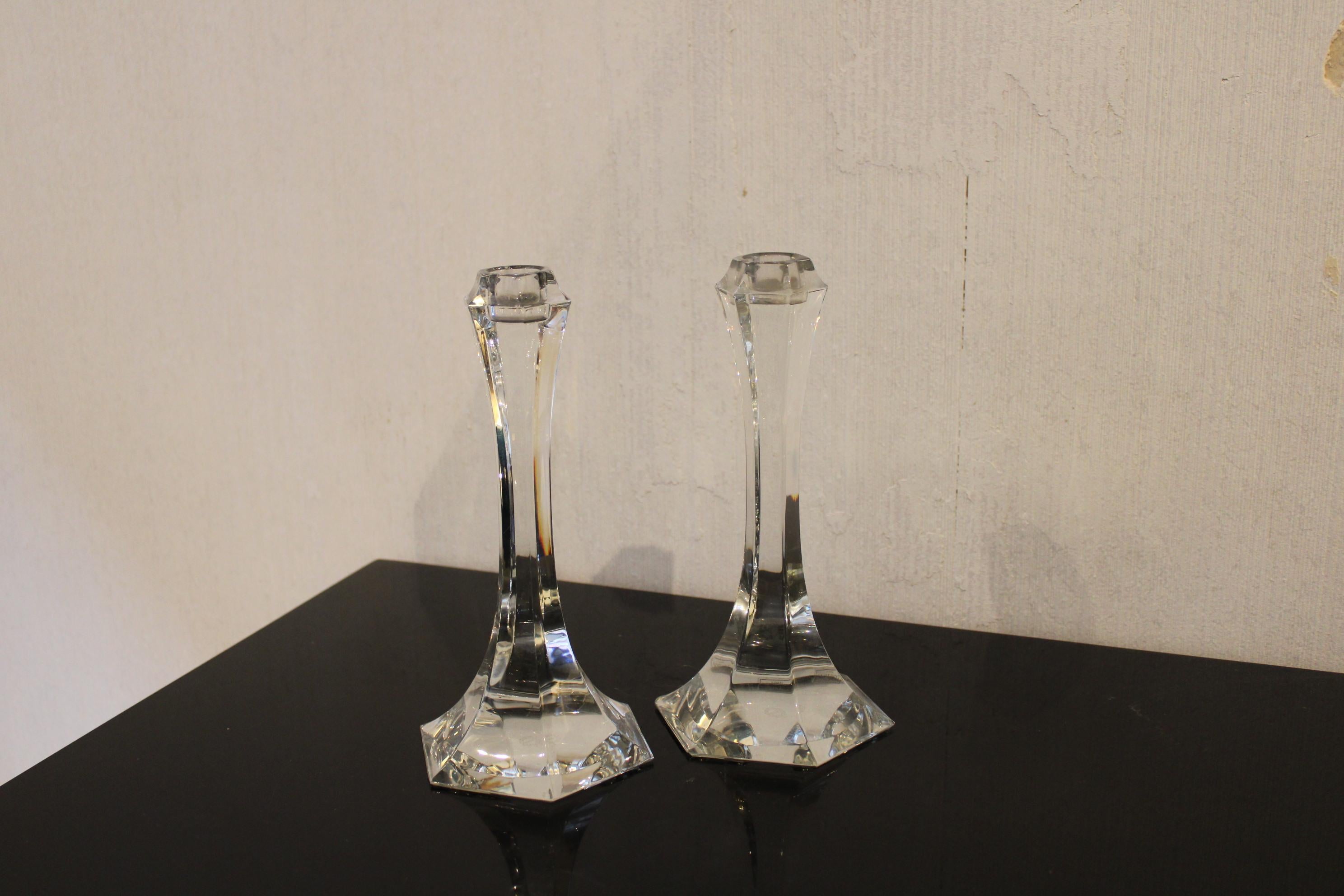 Pair of Saint Louis Crystal Candlesticks, France 20th Century For Sale 2