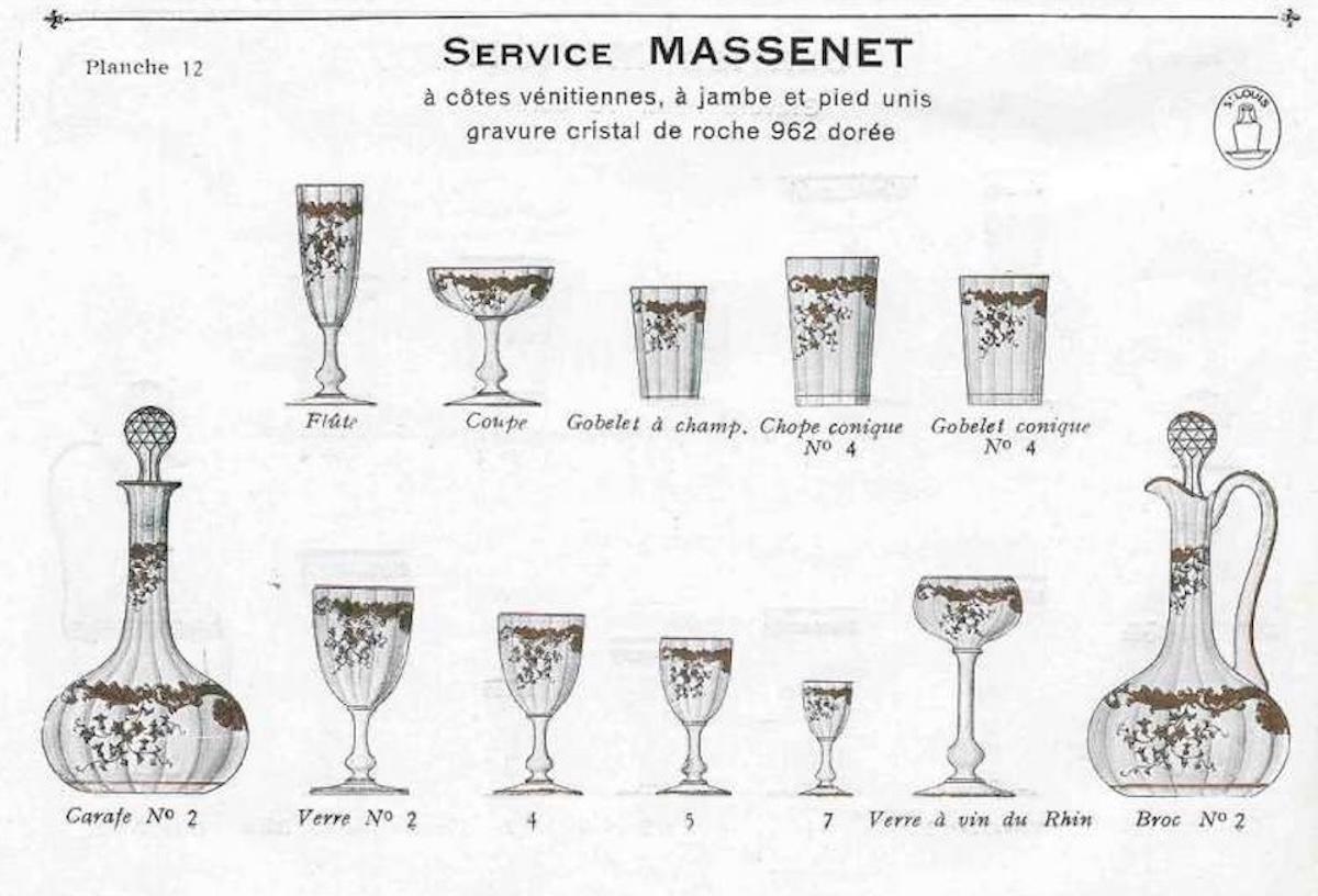 Pair of Saint Louis crystal vases, Massenet gold model For Sale 8