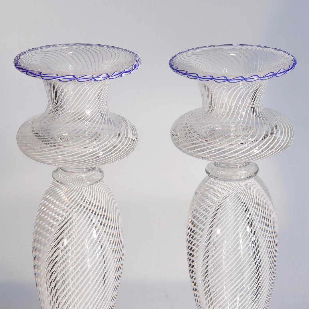 Pair of Saint Louis Glass Millefiori and Latticino Paperweight Candlesticks 2
