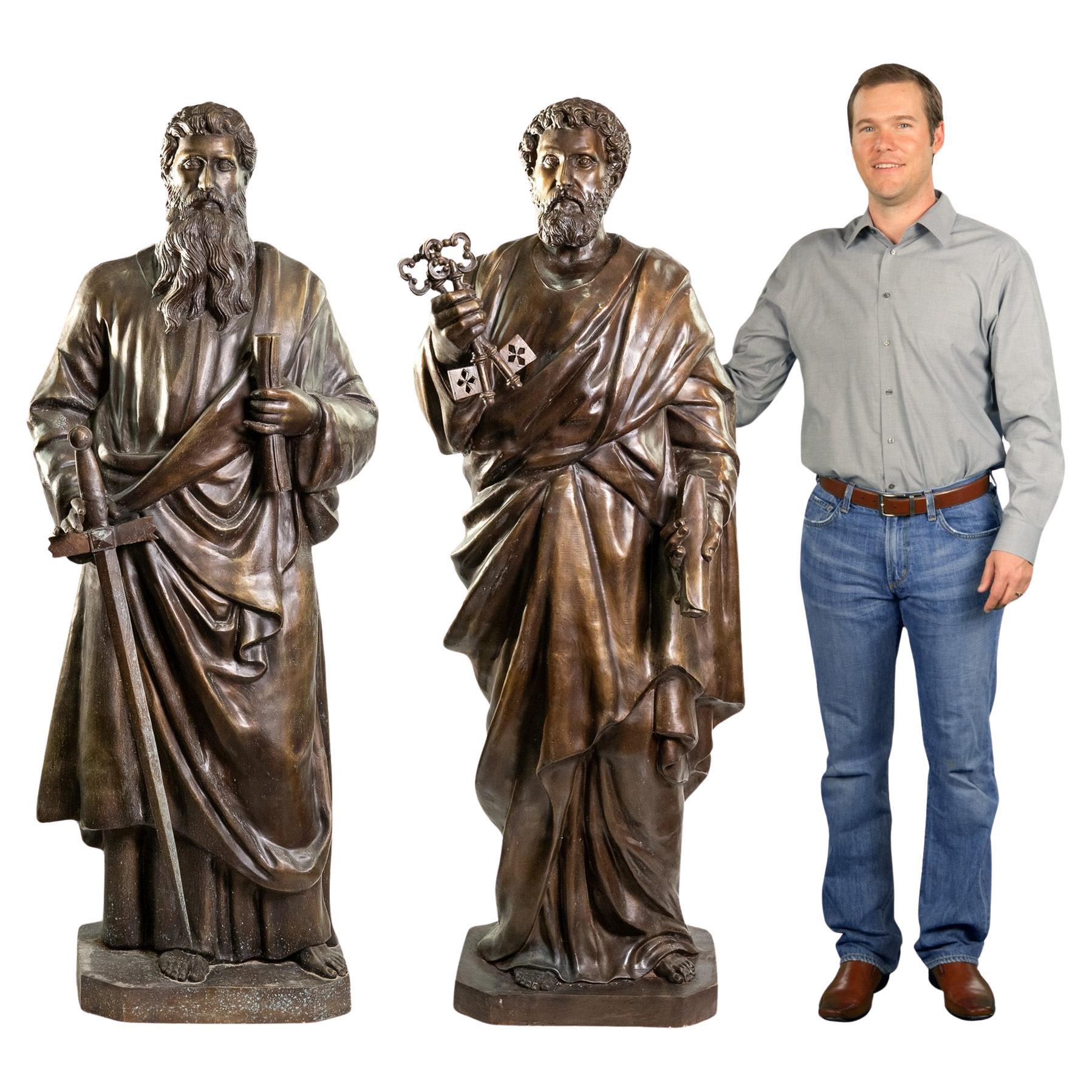 Pair of Saints Peter and Paul in bronze, 151 cm high