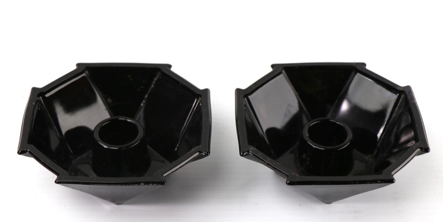 20th Century Pair of Sakier for Fostoria Art Deco Geometric Candlesticks For Sale