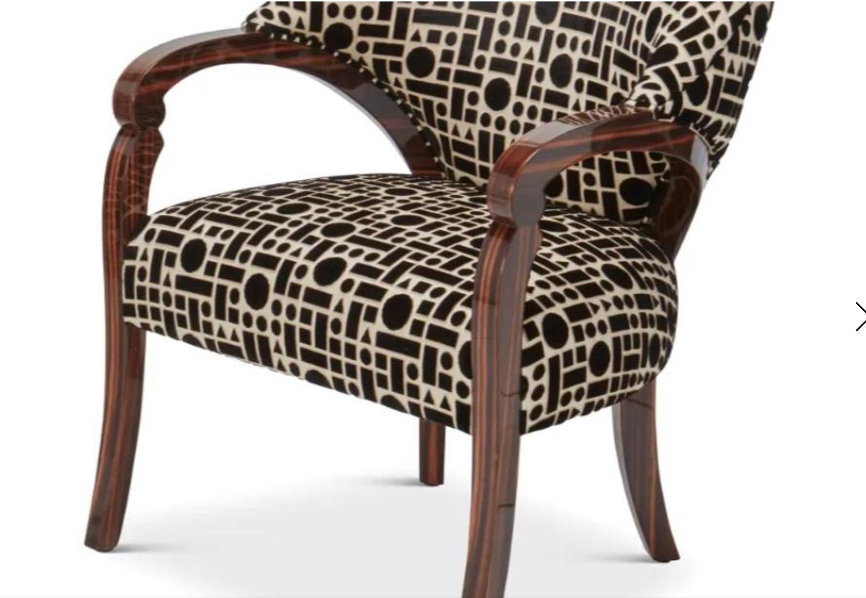 Pair of Sally Sirkin Lewis for J. Robert Scott Art Deco Macassar Fauteuil Arm Chairs