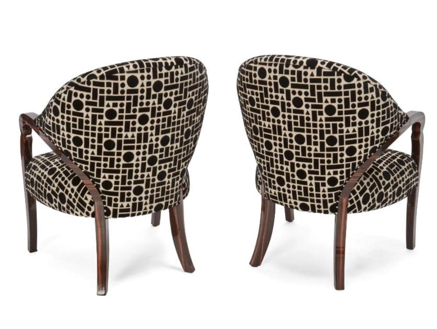 American Pair of Sally Sirkin Lewis for J. Robert Scott Art Deco Macassar Arm Chairs