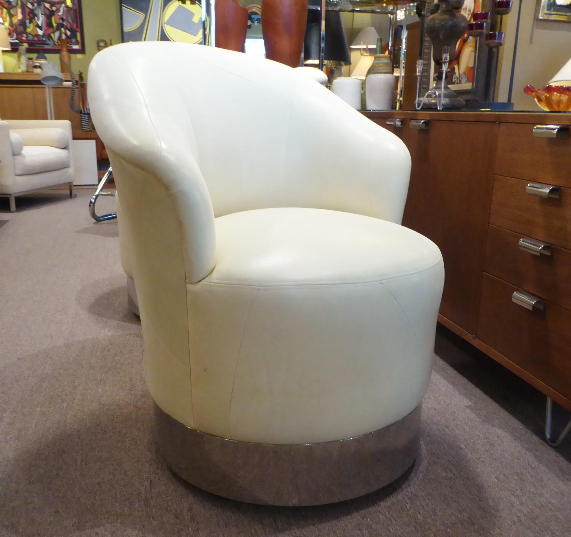 Pair of Sally Sirkin Lewis Lambskin Marina Swivel Chairs on Casters 14