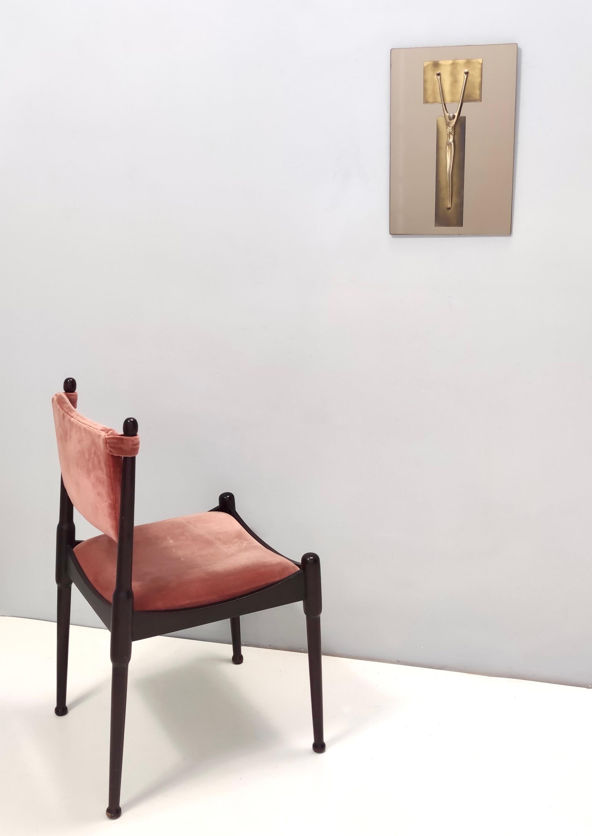 Post-Modern Pair of Salmon Pink Velvet Side Chairs Ascribable to Silvio Coppola, Italy