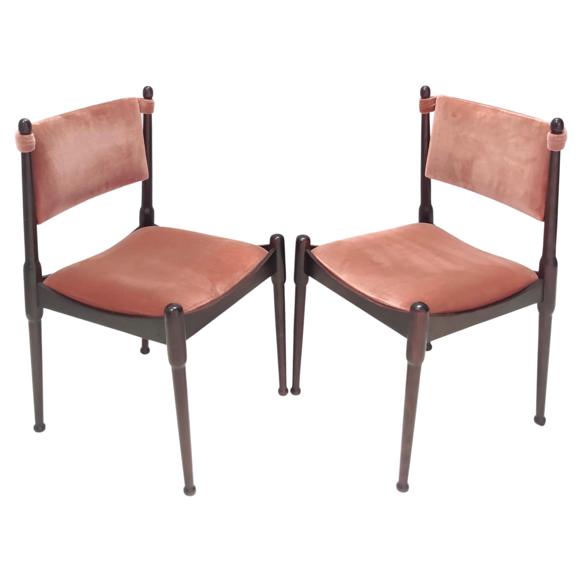 Pair of Salmon Pink Velvet Side Chairs Ascribable to Silvio Coppola, Italy