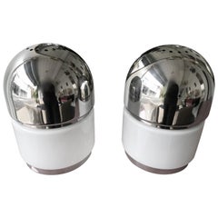 Pair of Salt and Pepper Lamps Chrome Opaline Glass by Reggiani, Italy, 1970