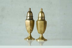 Pair of Salt and Pepper Shakers in Patinated Brass Mid 20th Century