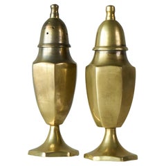 Pair of Salt and Pepper Shakers in Patinated Brass Mid 20th Century
