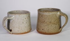 Pair of Salt Glaze Cups Mugs with Abstract Figure Relief, American Art Studio Po