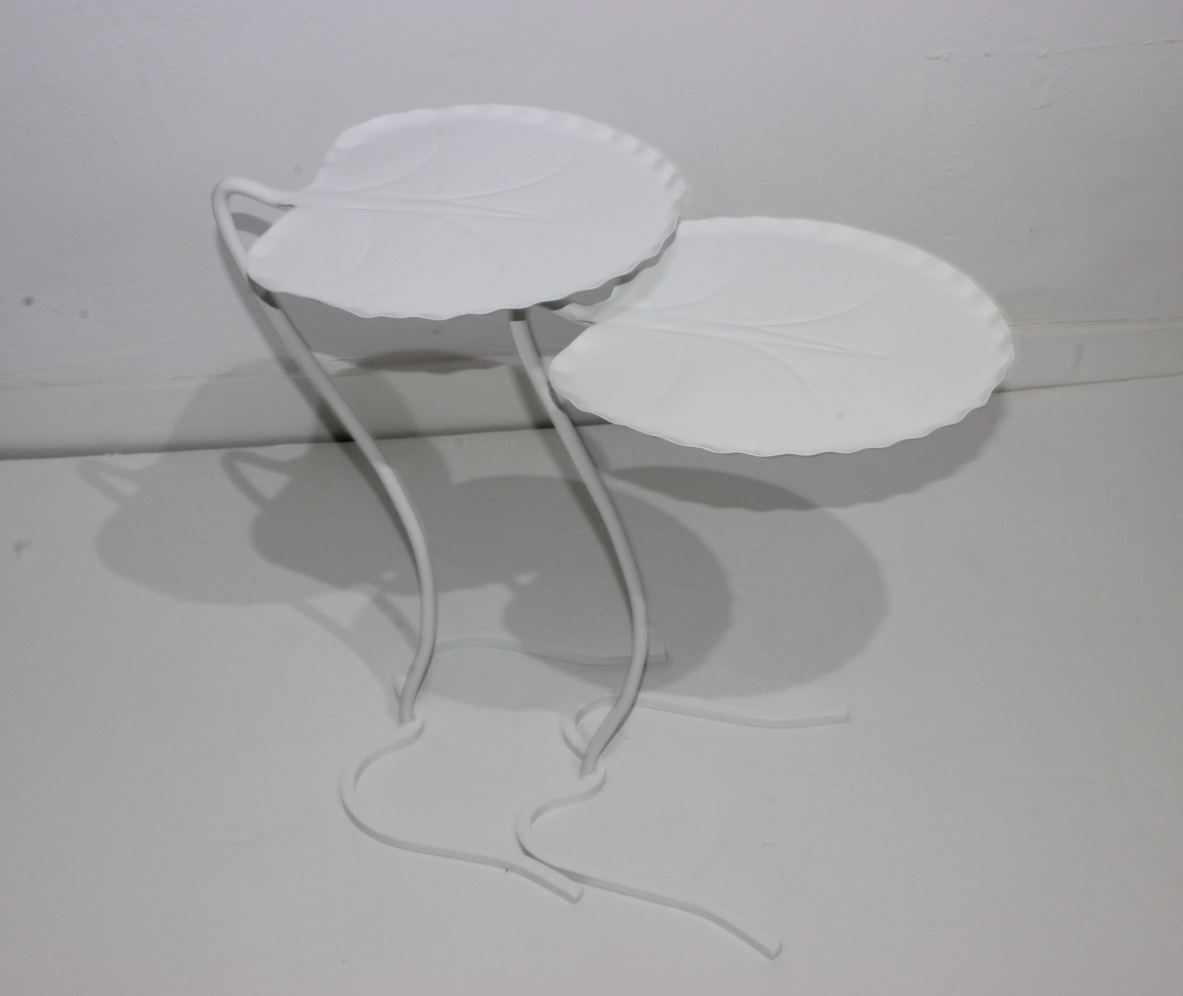 Salterini Lily pad nesting tables midcentury fresh painted white - the pair Froma Palm Beach estate.

Size of the taller: 22 3/4