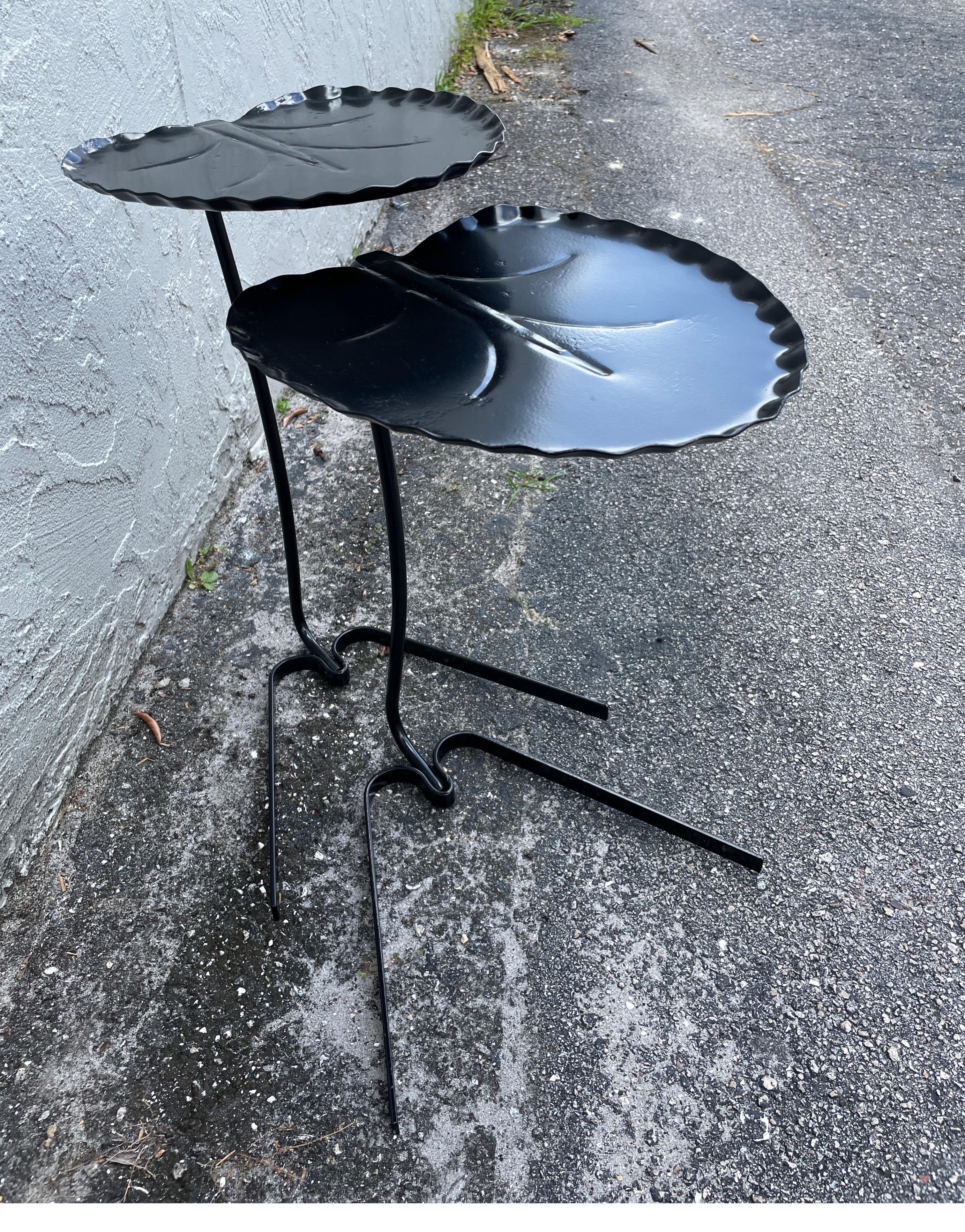 Wrought Iron Pair of Salterini Lotus Leaf Nesting Tables by Maurizio Tempestini For Sale