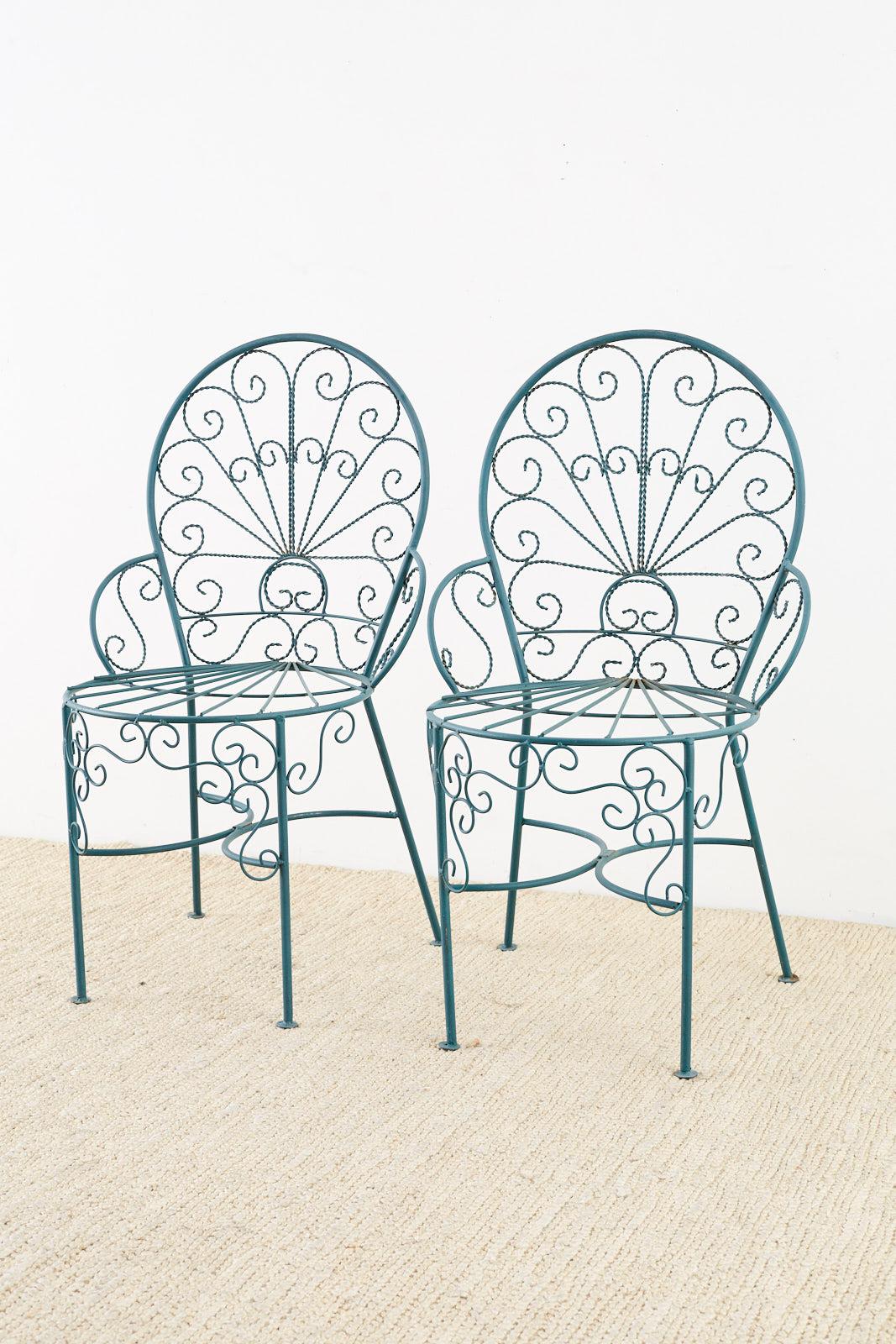 Mid-Century Modern Pair of Salterini Style Iron Garden Patio Chairs