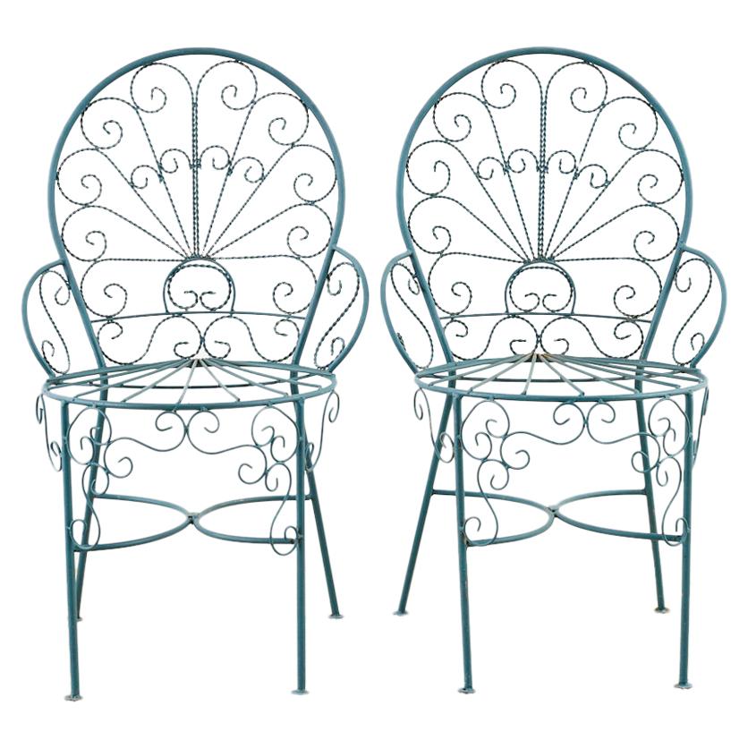 Pair of Salterini Style Iron Garden Patio Chairs