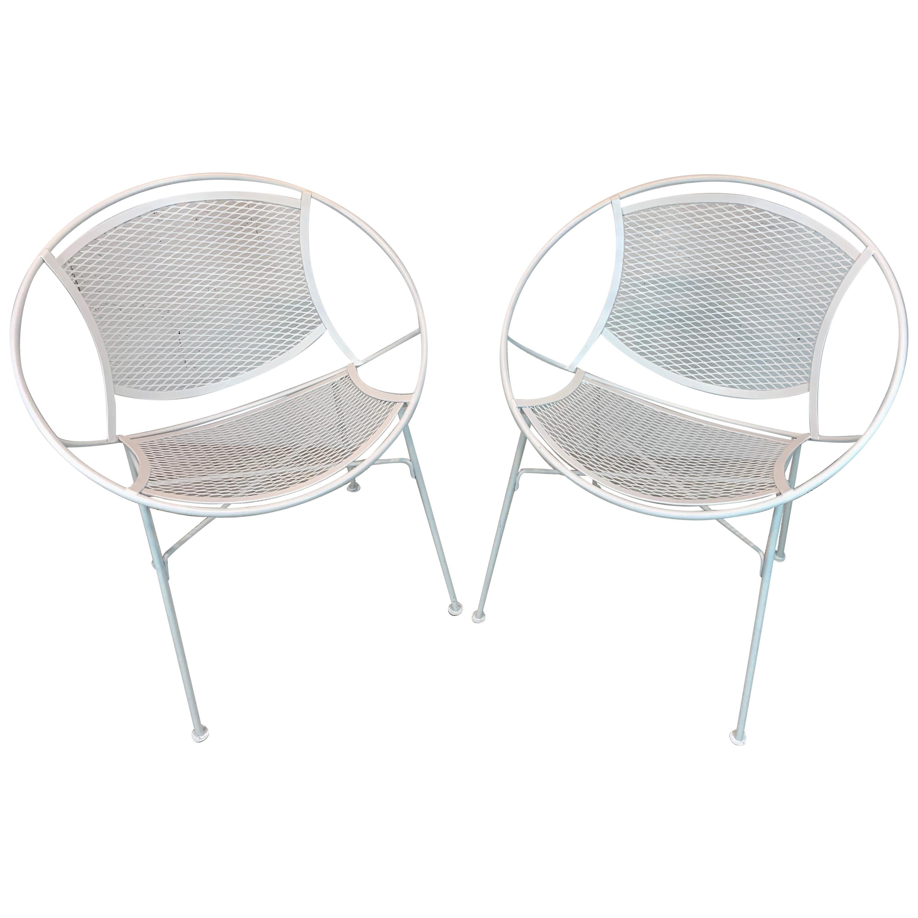 Pair of Salterini Wrought Iron Radar Chairs in White