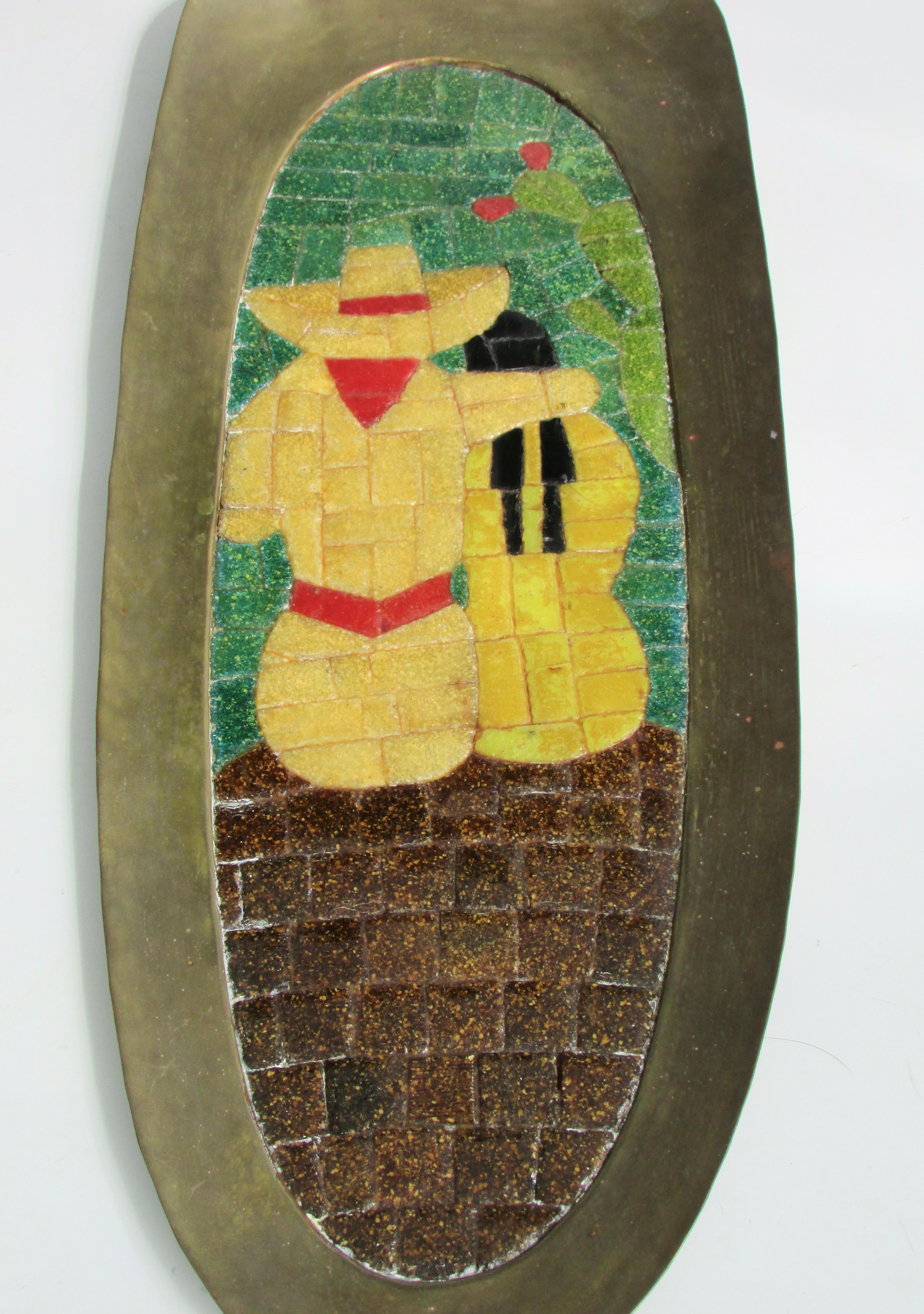 Pair of Salvador Teran Wall Hanging Brass Mosaic Trays Los Castillos Taxco For Sale 2
