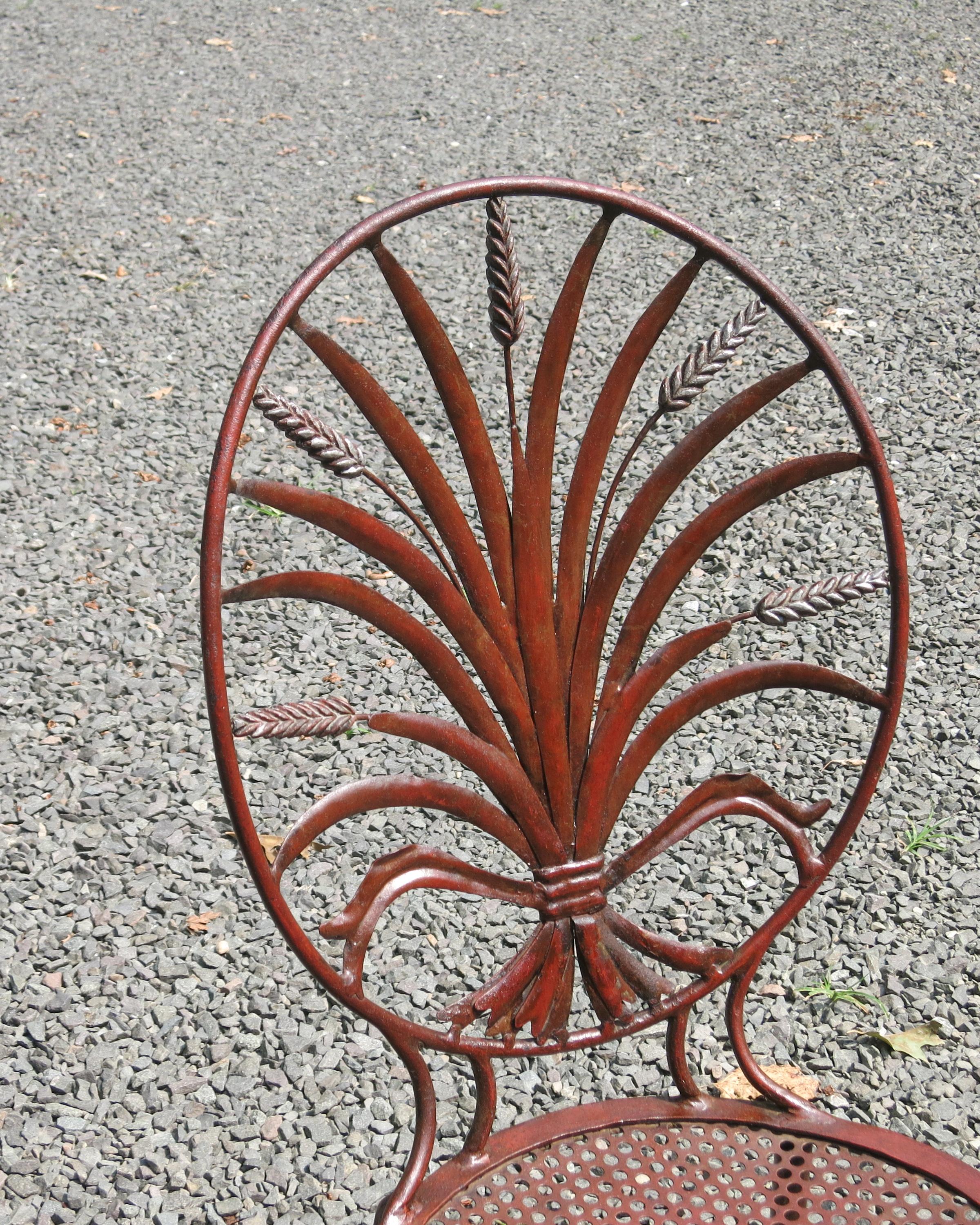 Hollywood Regency Pair of Salvadori Wheat Back Iron Chairs Italian Chairs For Sale