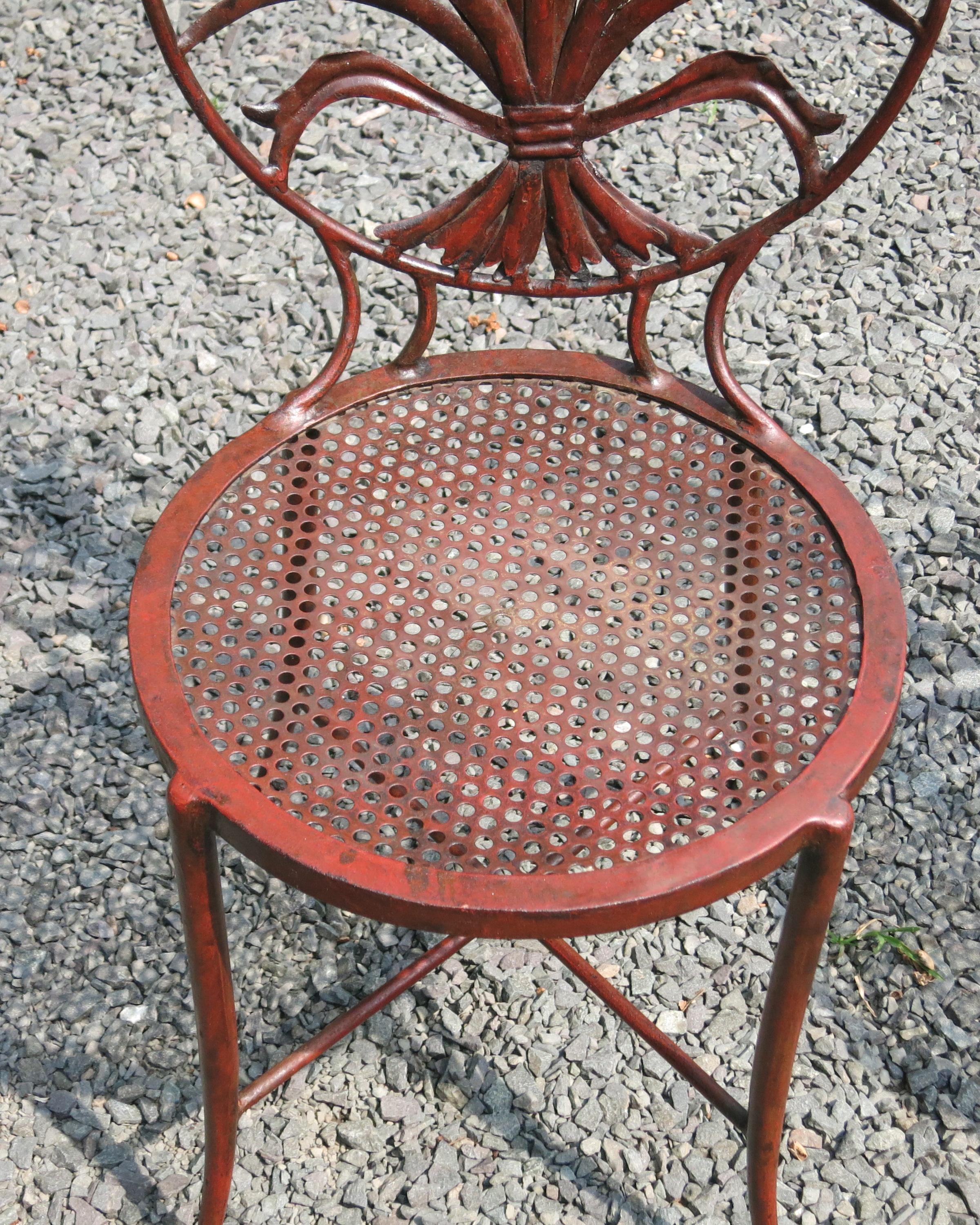 Pair of Salvadori Wheat Back Iron Chairs Italian Chairs In Distressed Condition For Sale In Newtown, CT
