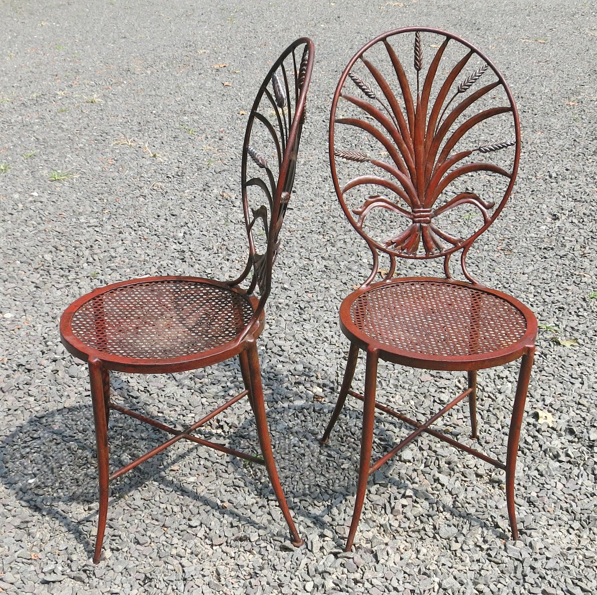 Pair of Salvadori Wheat Back Iron Chairs Italian Chairs For Sale 1