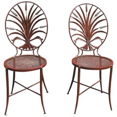 Pair of Salvadori Wheat Back Iron Chairs Italian Chairs