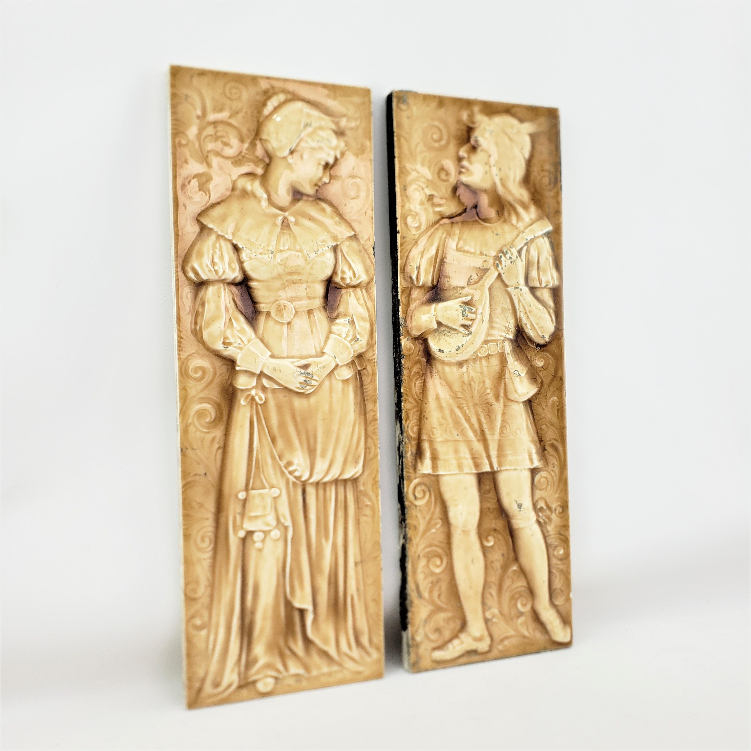 Renaissance Revival Pair of Salvaged Antique Decorative Tiles by American Encaustic Co. of New York For Sale