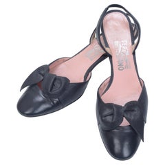 Pair of Salvatore Ferragamo Sling Backs with Stiff Ribbon Bow & Kitten Heel