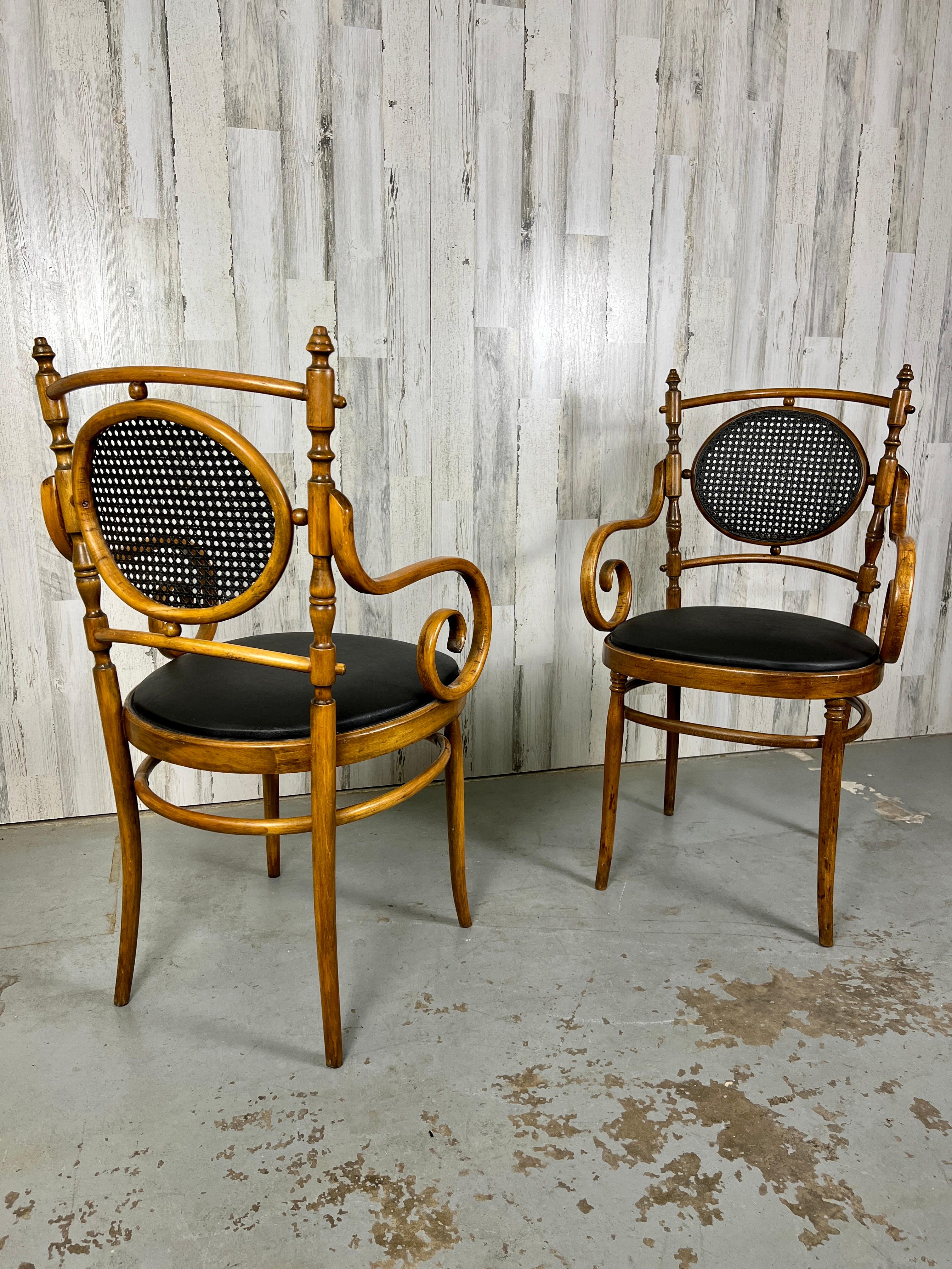 Pair of Salvatore Leone for Thonet Bentwood Cane Armchairs For Sale 4